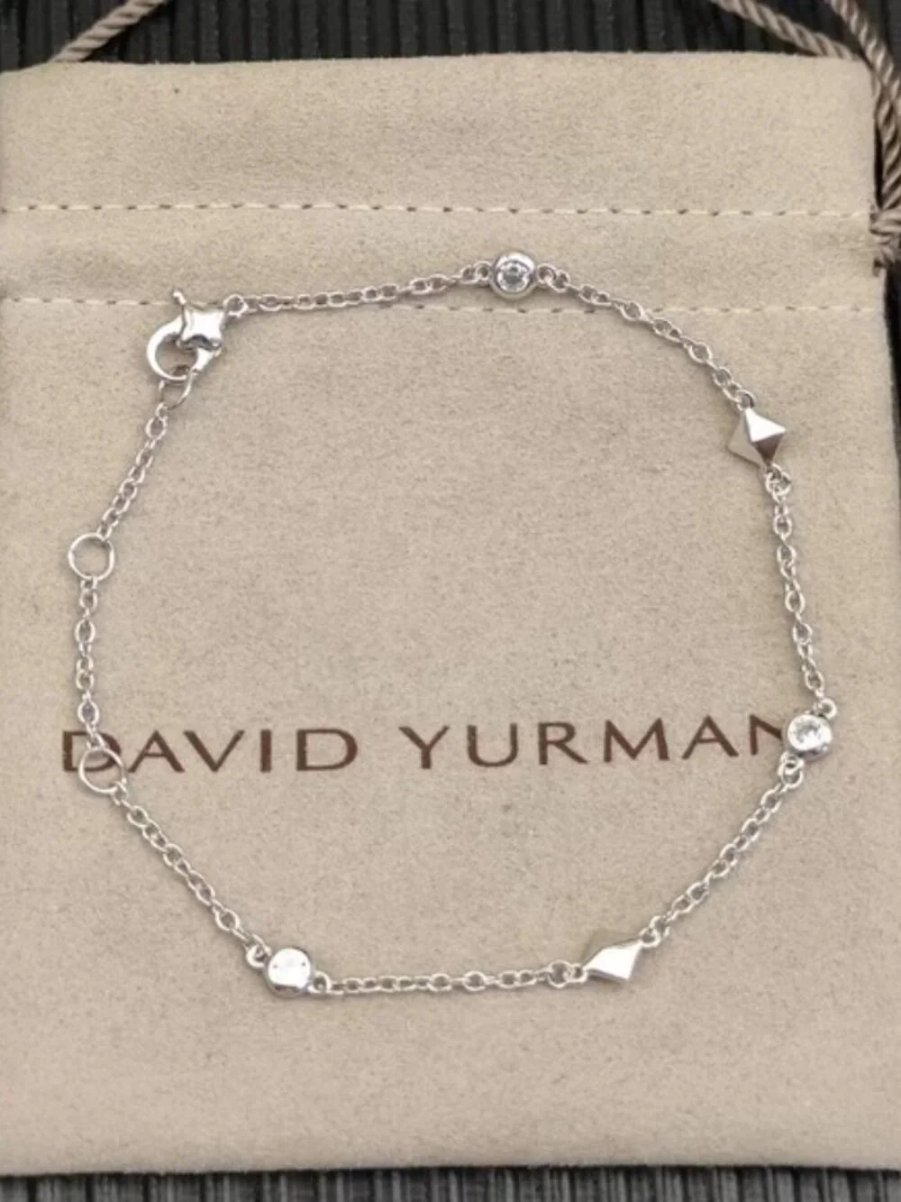 David Yurman Silver Station Bracelet with White Gem Accents